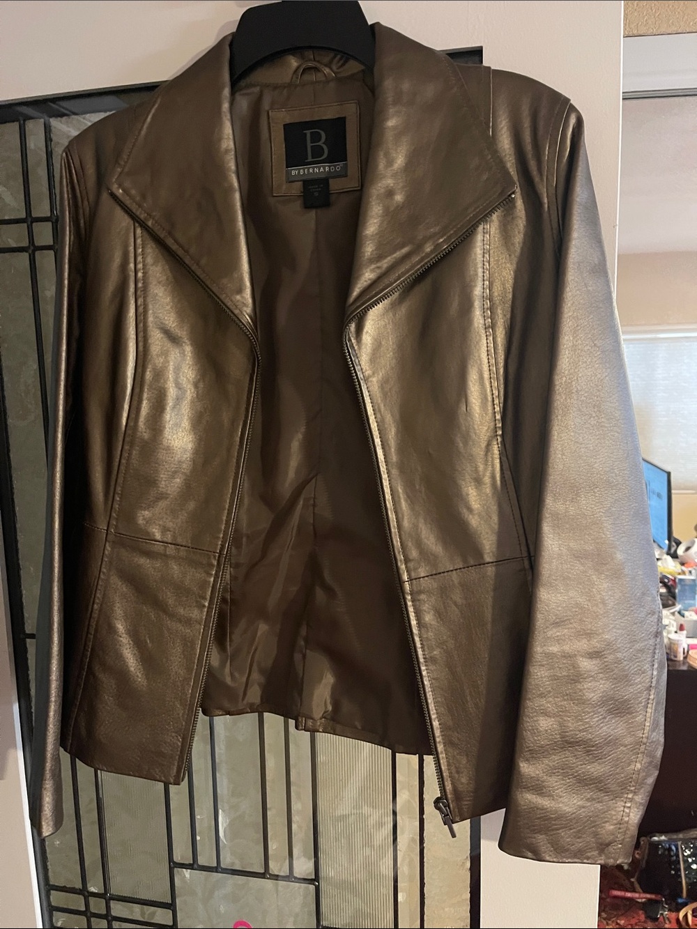 Bardot Metallic Brown Leather Moto Jacket